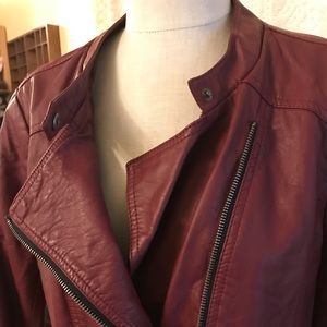 Oxblood Maroon Burgundy Faux Leather Moto Jacket